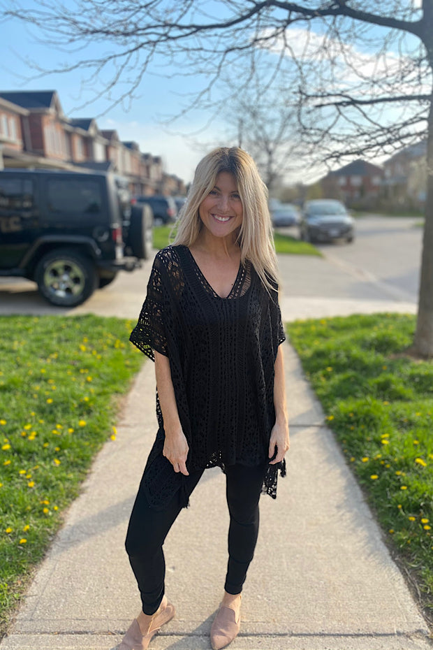 Pre Order Black Knitted Boho Style Cover Up