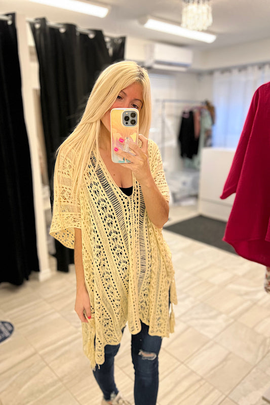 Beige Knitted Boho Cover Up Top