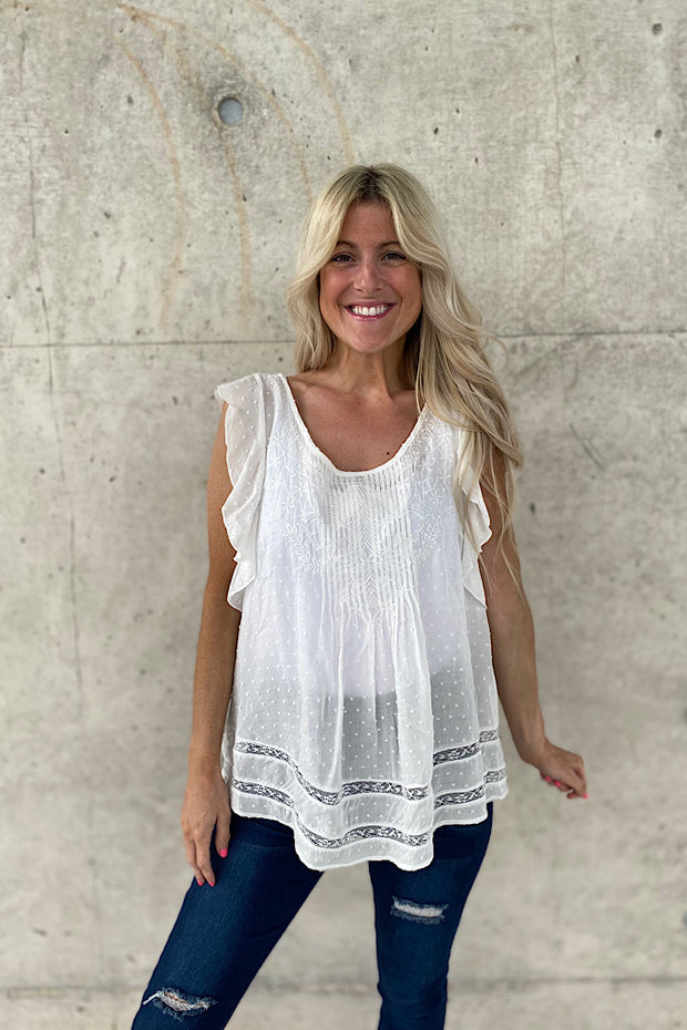 Garden Brunch White Ruffle Sleeve Blouse