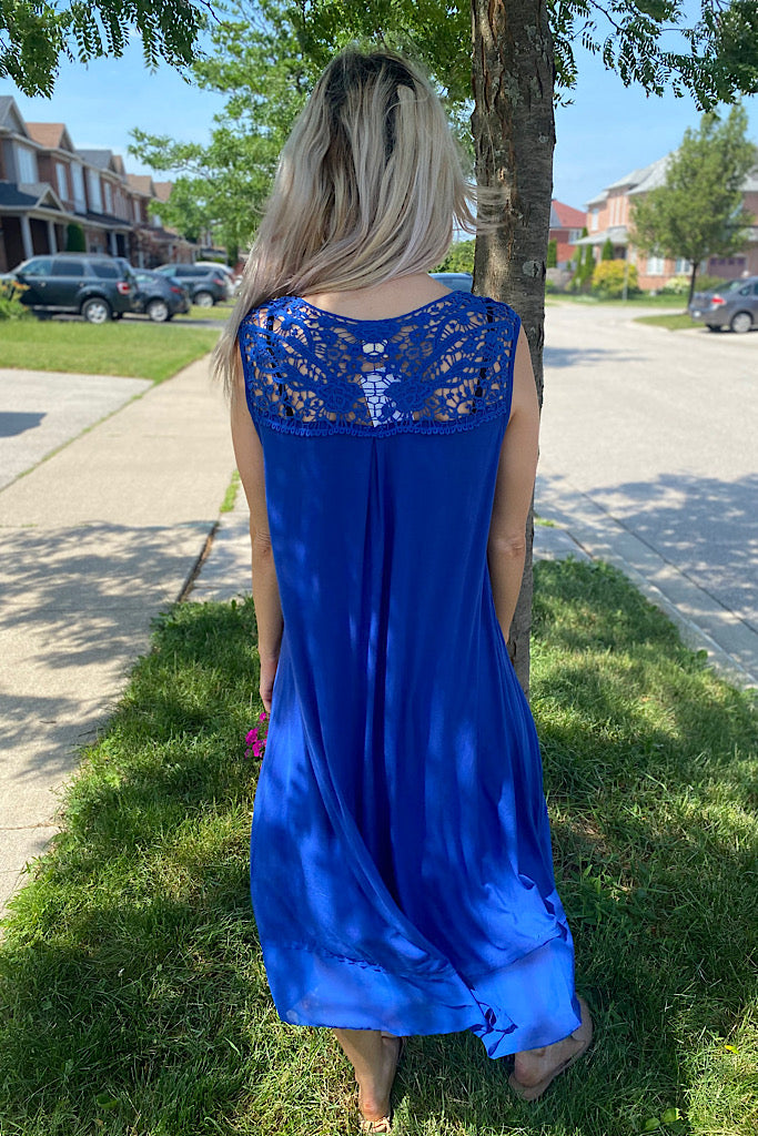 Stunning Royal Blue Bamoo Crochet Design Hi Low Dress