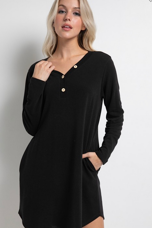 Mattie Long Sleeve Henley French Terry Dress-SALE