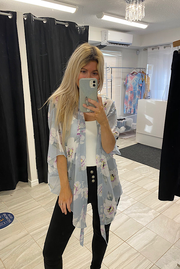 Floral Chiffon Front Tie Kimono Cardigan