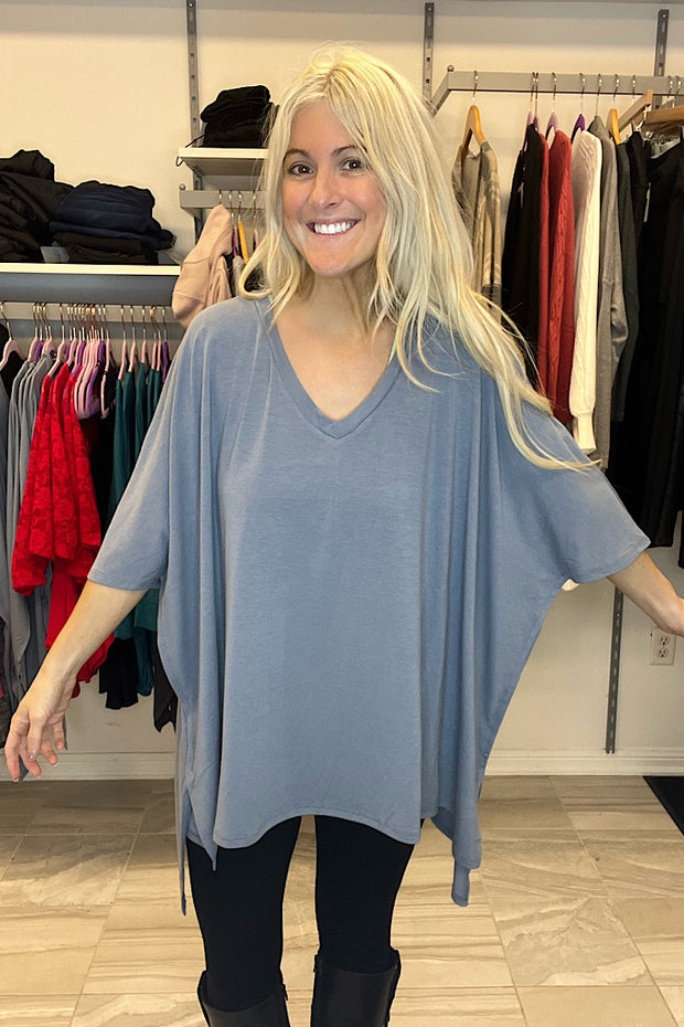 Terra Cement Blue Boho Half Sleeve Poncho-Promo