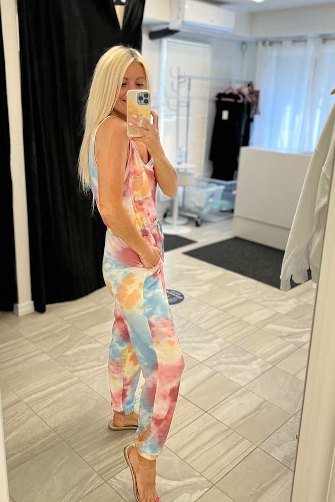 The Serena Tie Dye Waffle Jumpsuit