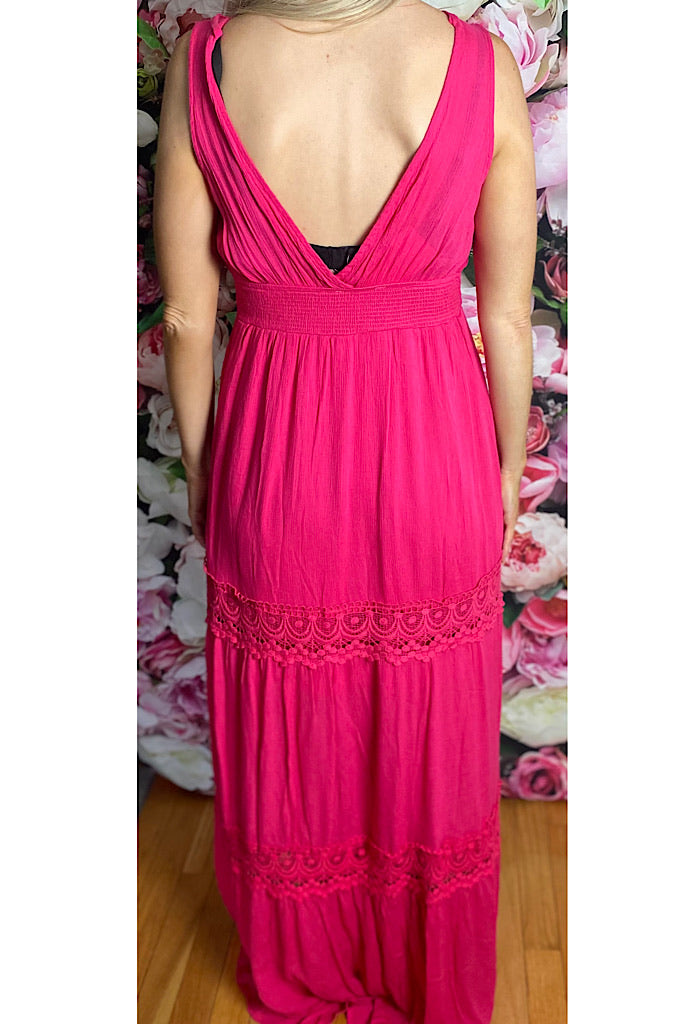 Pretty in Pink Crochet Maxi Dress-Sale