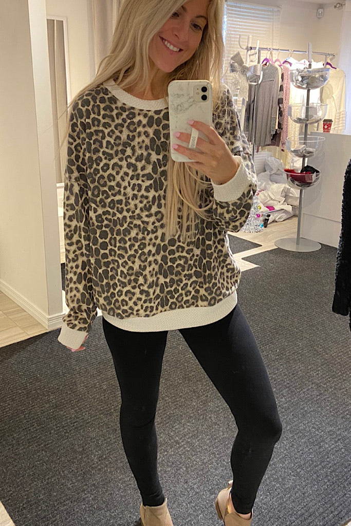 Dropping Leopard Waffle Pullover
