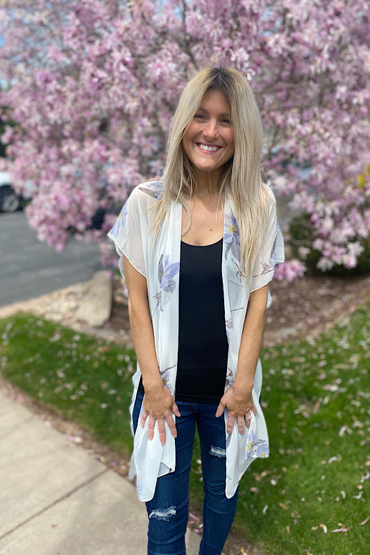 White Floral Classy Kimono