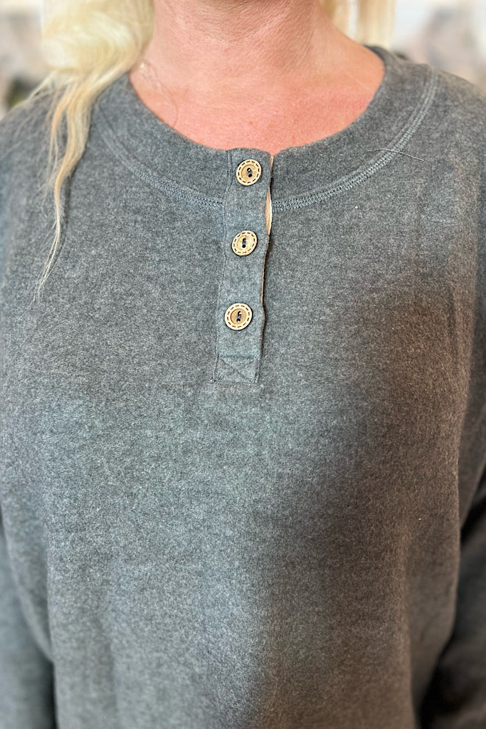 Soft Cozy Weekend In Half Button Top-SALE