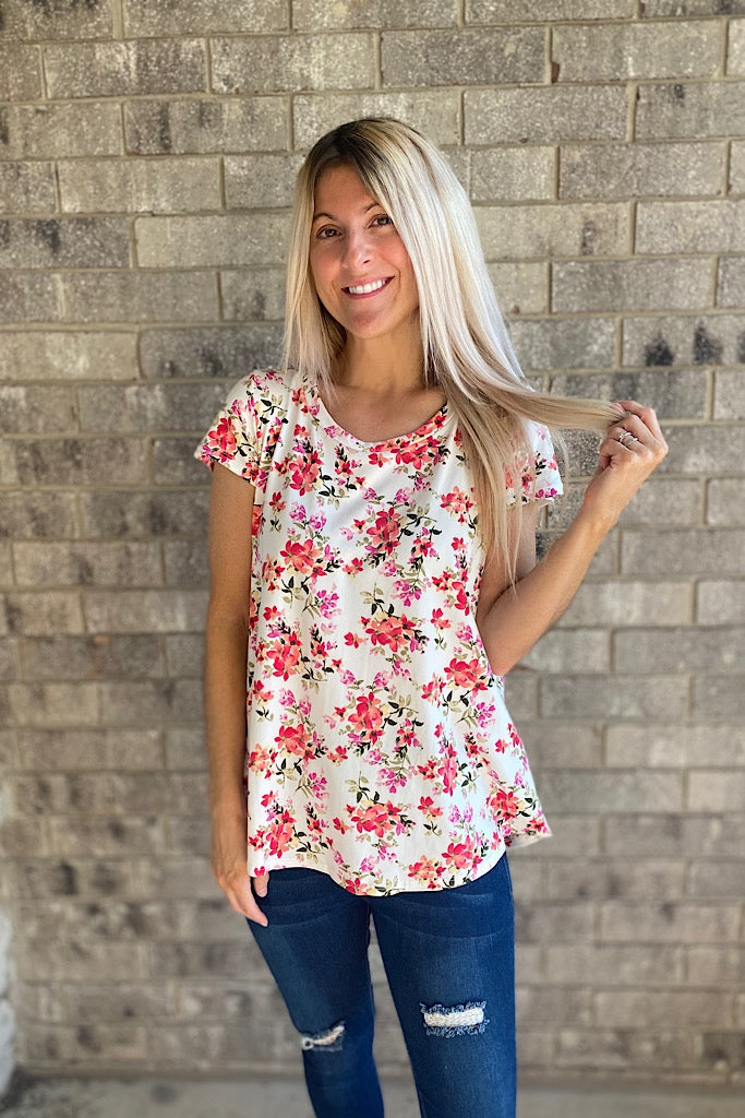 Ice Cream Date Ivory Floral Short Sleeve Top