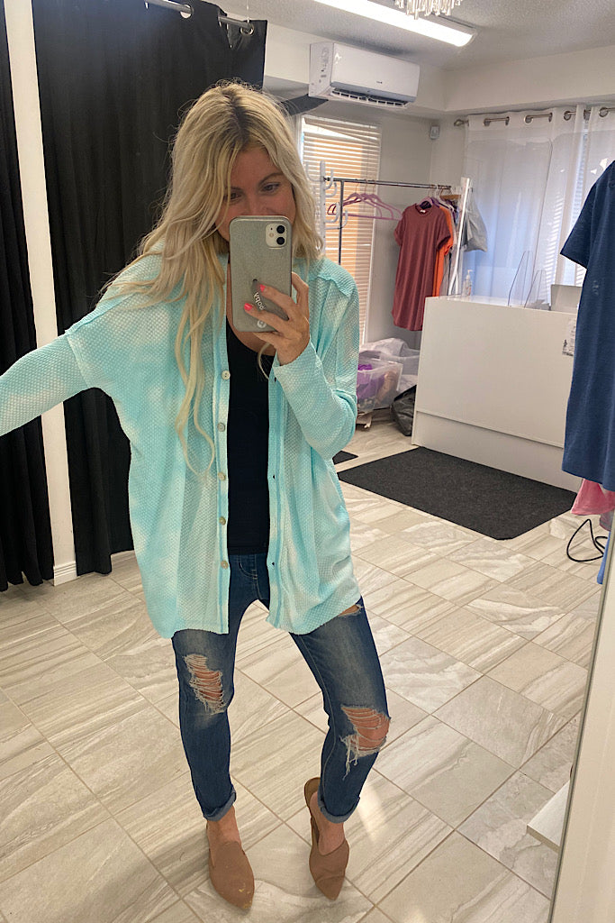 The Hailey Aqua Tie Dye Cardigan