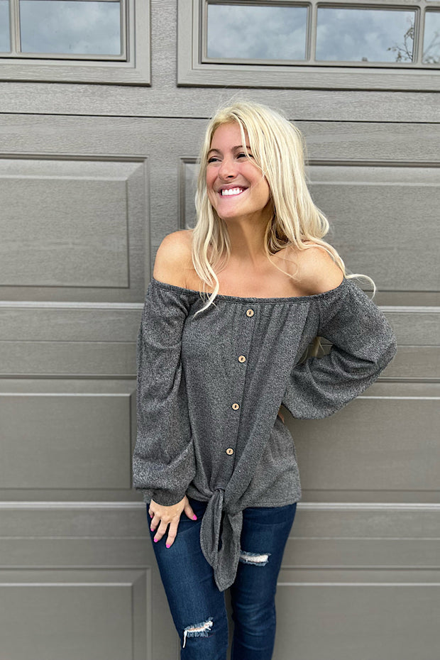 Charcoal button Off The Shoulder Top