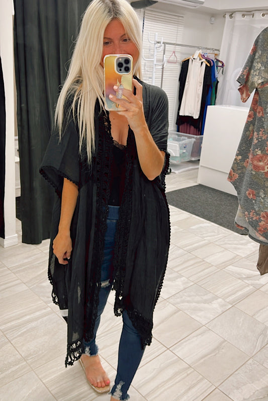 Luxe Boho Long Dolman Sleeve Woven Kimono-SALE
