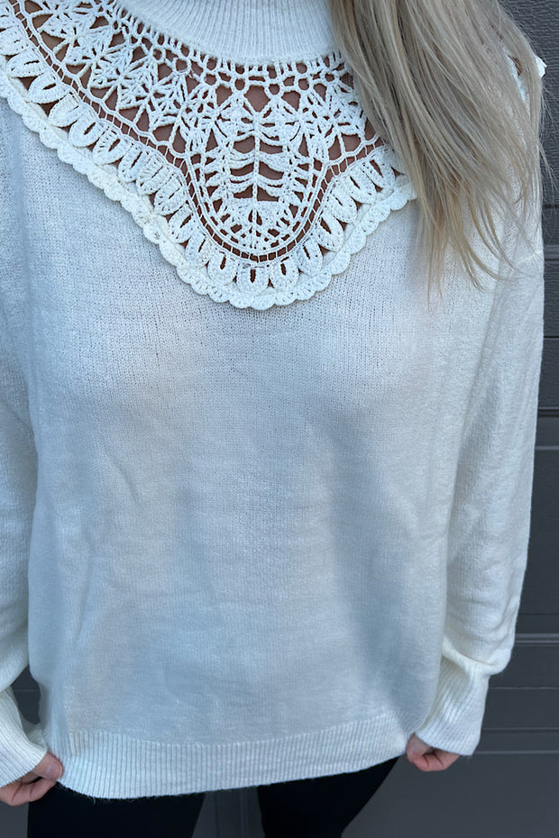 Crochet Lace Trim Pullover Sweater