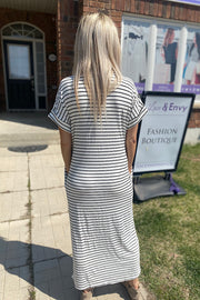 Classic White and Black Striped Goddess Midi Dress