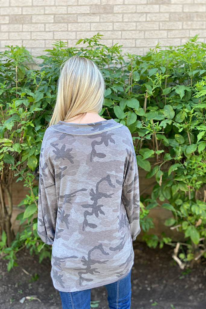 Carefree Charcoal Camo Top