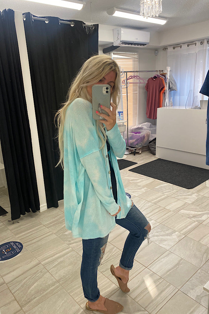 The Hailey Aqua Tie Dye Cardigan