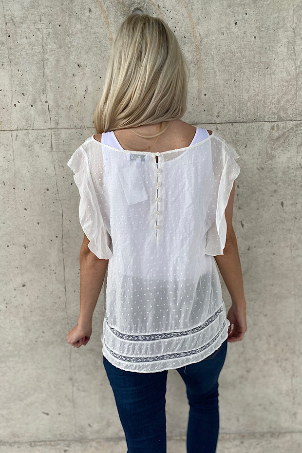 Garden Brunch White Ruffle Sleeve Blouse