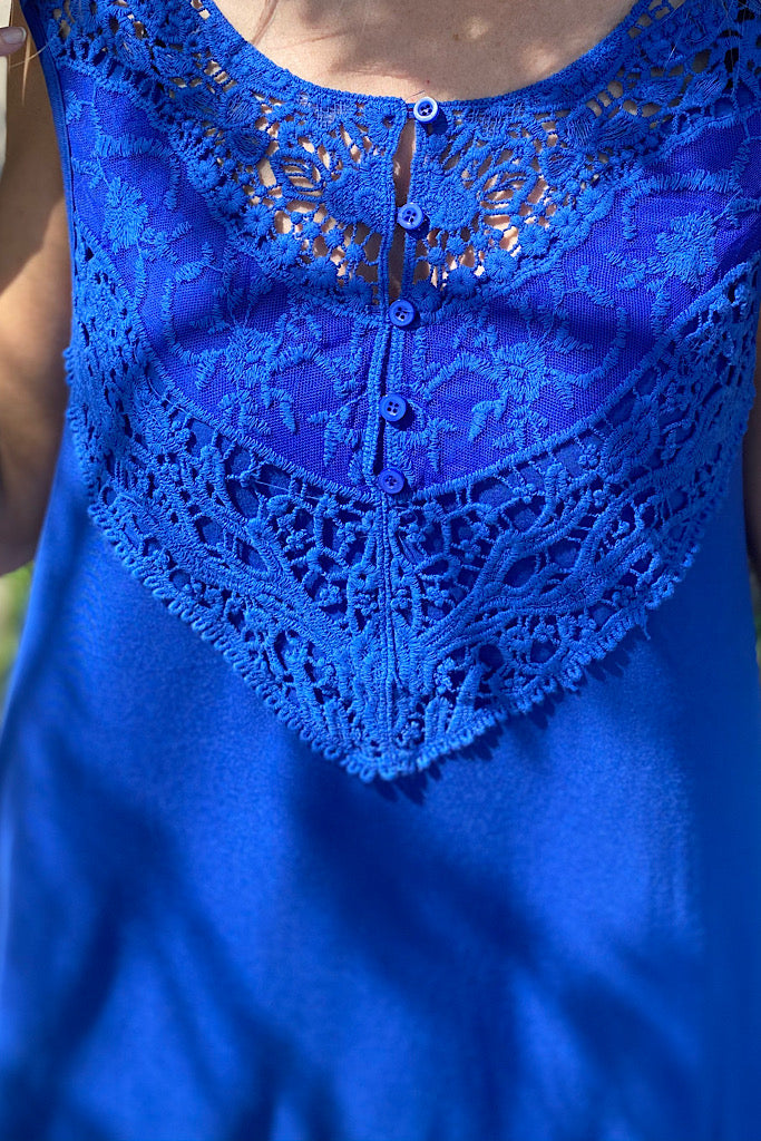 Stunning Royal Blue Bamoo Crochet Design Hi Low Dress