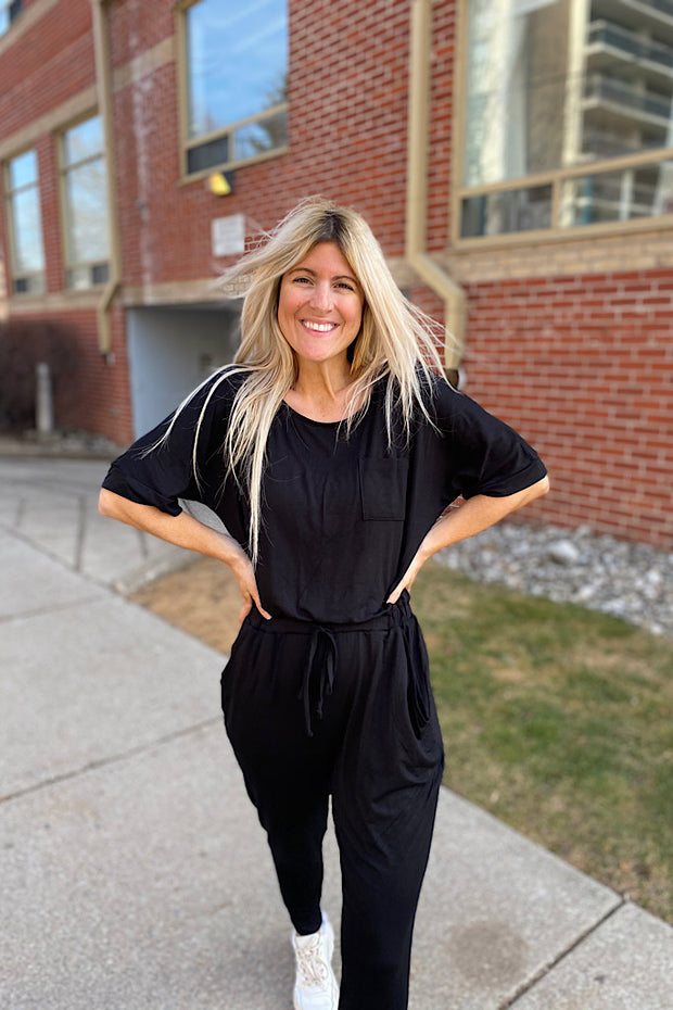 Meet Me At The Pier Black Jersey Jumpsuit
