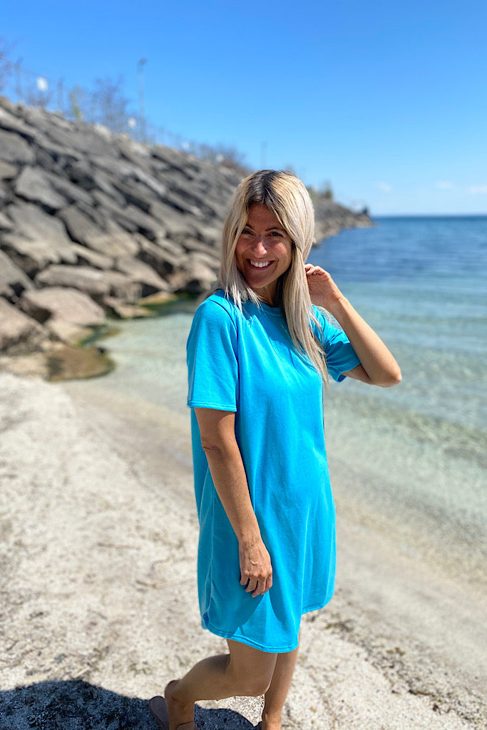 Blue French Terry T Shirt Dress