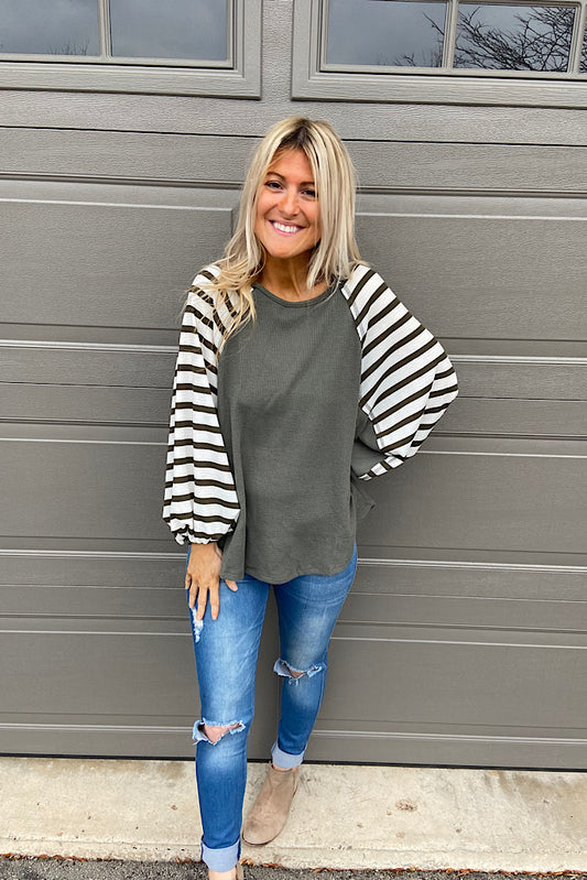 Sage Raglan Sleeve Waffle Top-Promo