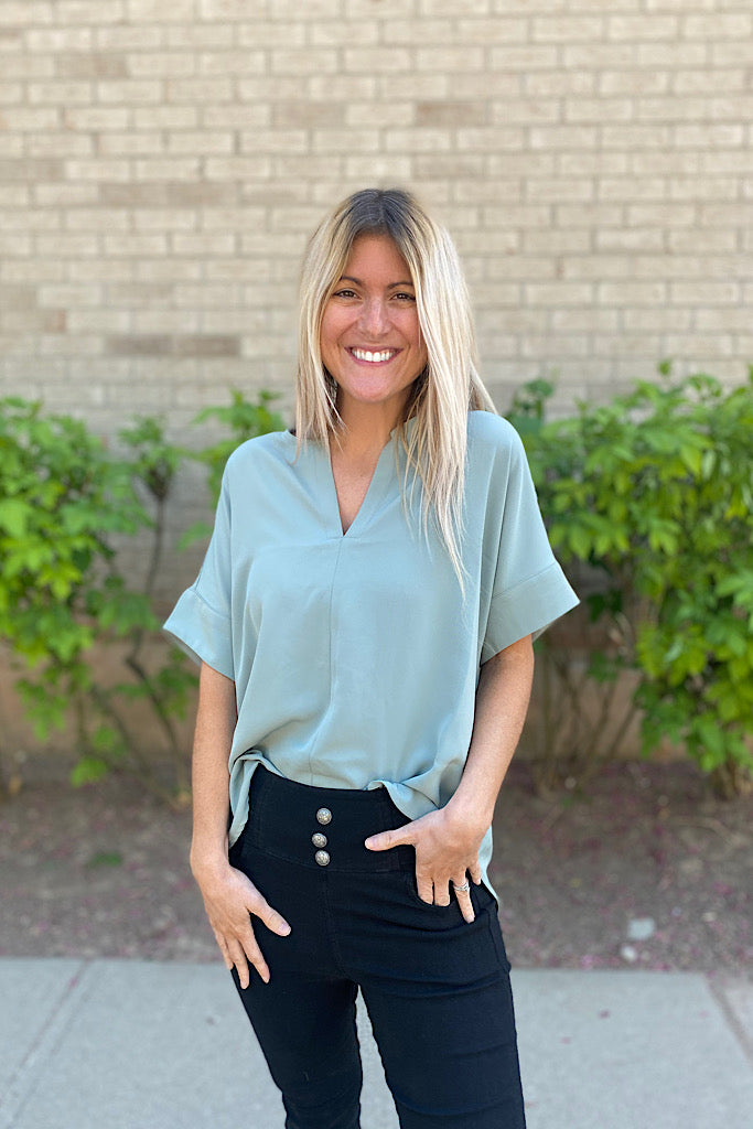 Light Green Short Sleeve Blouse-SALE