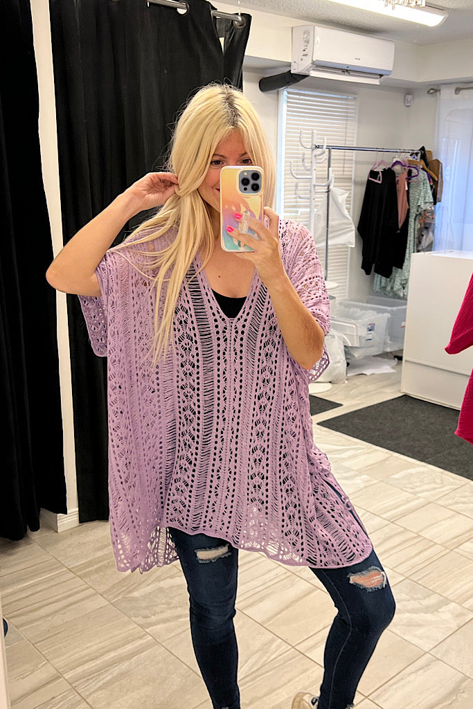 Purple Knitted Boho Cover Up Top