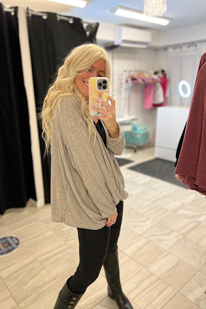 Grey Cross Over Twist Knit Top-SALE
