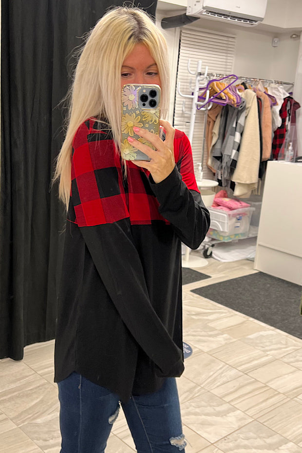 Sadie Black Plaid Colour Block Top