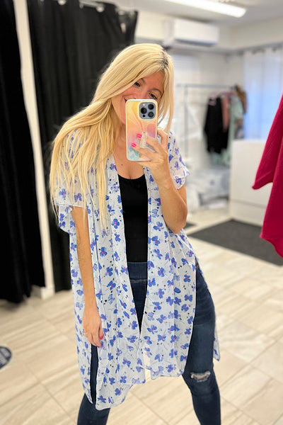 Lace Faves Blue Floral Classy Kimono-SALE