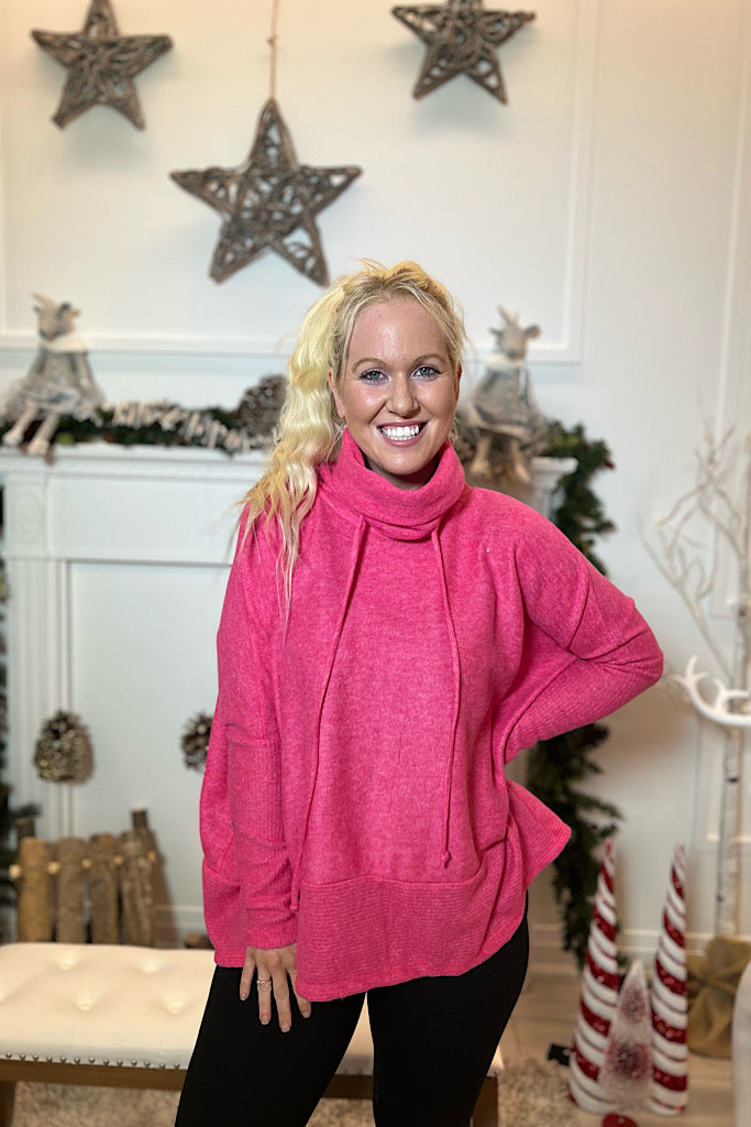 Hot Pink Juliet Soft Cowl Turtleneck Sweater Top