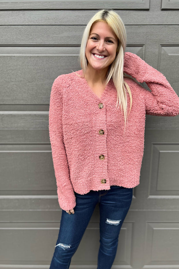 Soft Fuzzy Button Down Cardigan-SALE