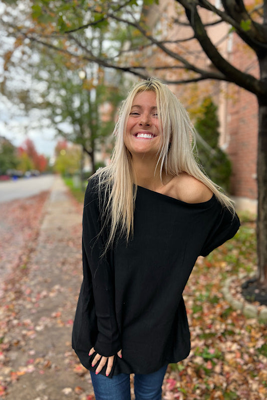 Lana Soft Luxe Boho Boatneck Dolman Sweater-Black