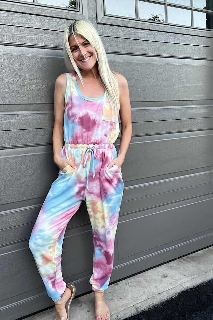 The Serena Tie Dye Waffle Jumpsuit