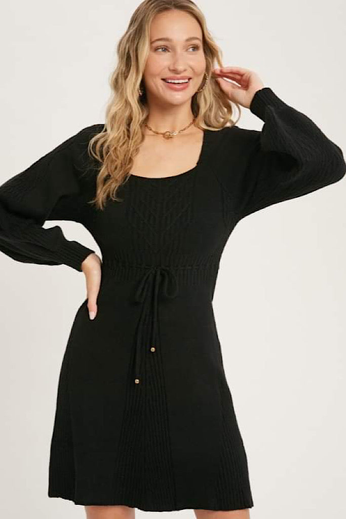 Pretty in Black Cable Knit Sweater Dress-SALE