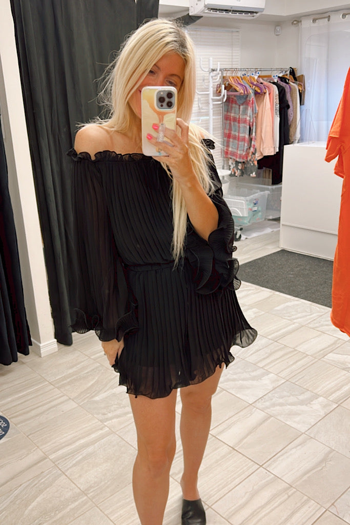 Treat Yourself Elite Black Pleated Ruffle Romper-SALE