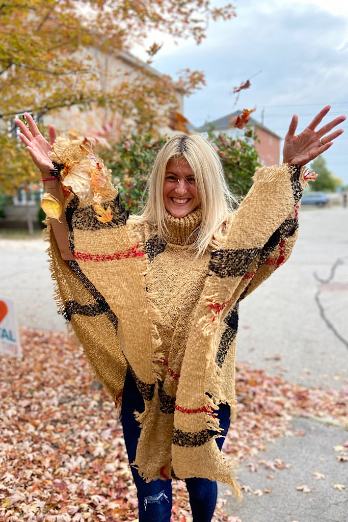 Our Classic Beige Plaid Poncho-Doorbuster
