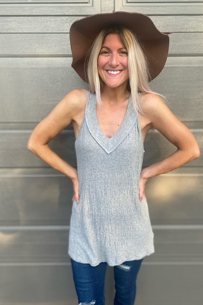 Summer Grey V-Neck Tank-SALE