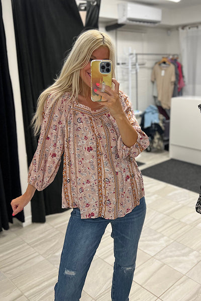 Pink Floral Kerry Bow Back Blouse-SALE