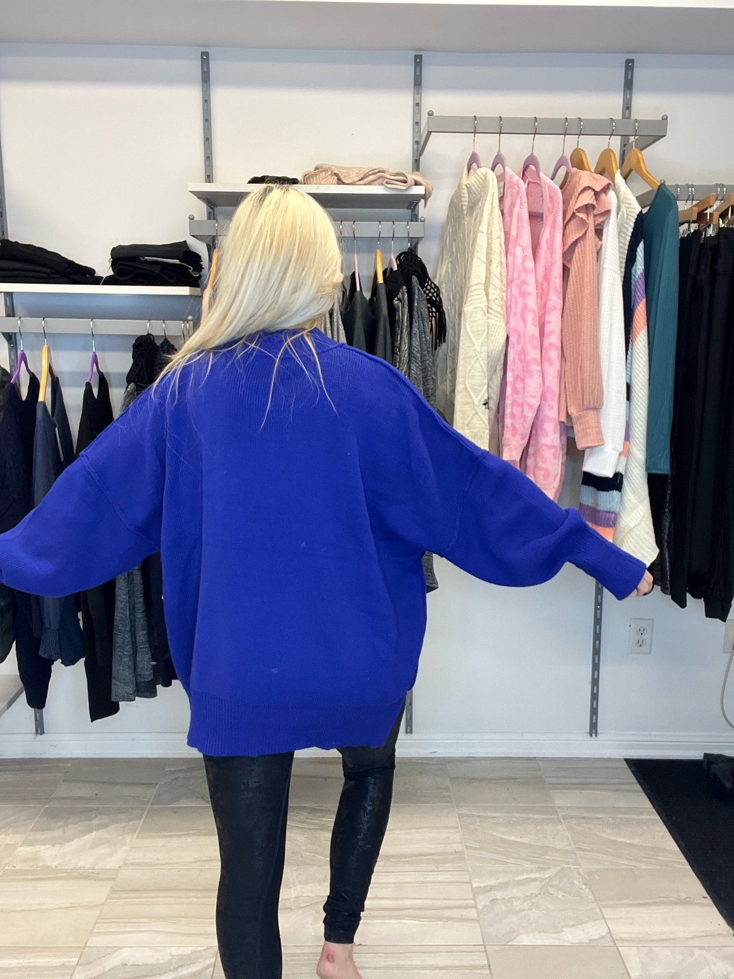Miranda Oversized Cotton Mix Sweater-Blue