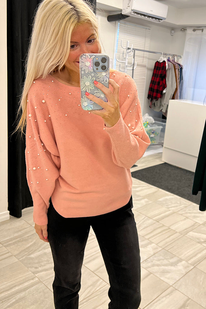 Soft Mauve Sweater With Faux Pearls