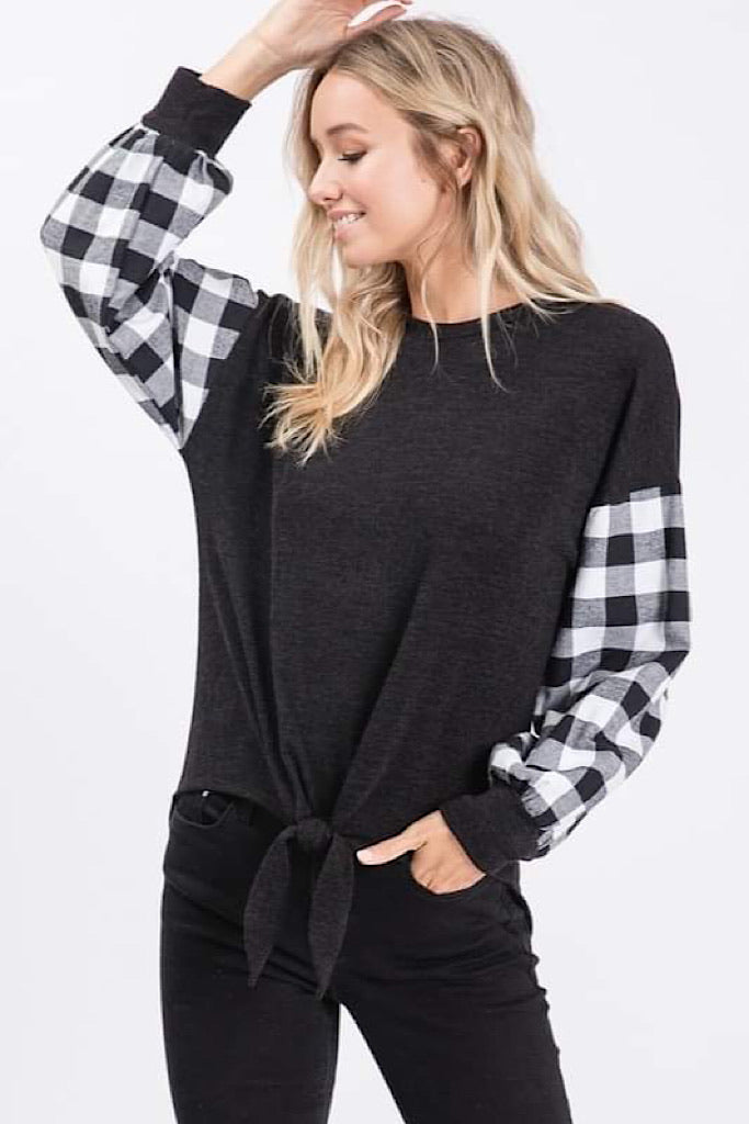 Black & White Plaid Tie Top