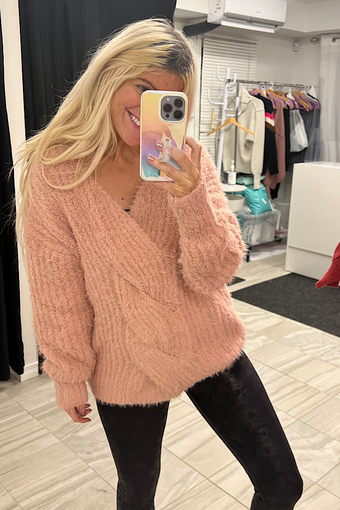 The Gina Pink Luxe Fuzzy Sweater-SALE