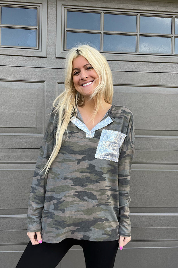 The Sequin Dreams Camo Top-SALE