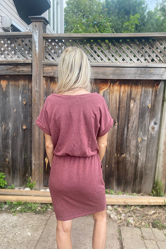 Casual Wine Drawstring Dress