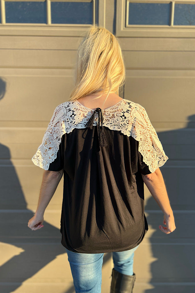 The Blair Black Bamboo Lace Detail Top