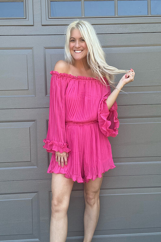 Treat Yourself Elite Fuchsia Pleated Ruffle Romper-SALE