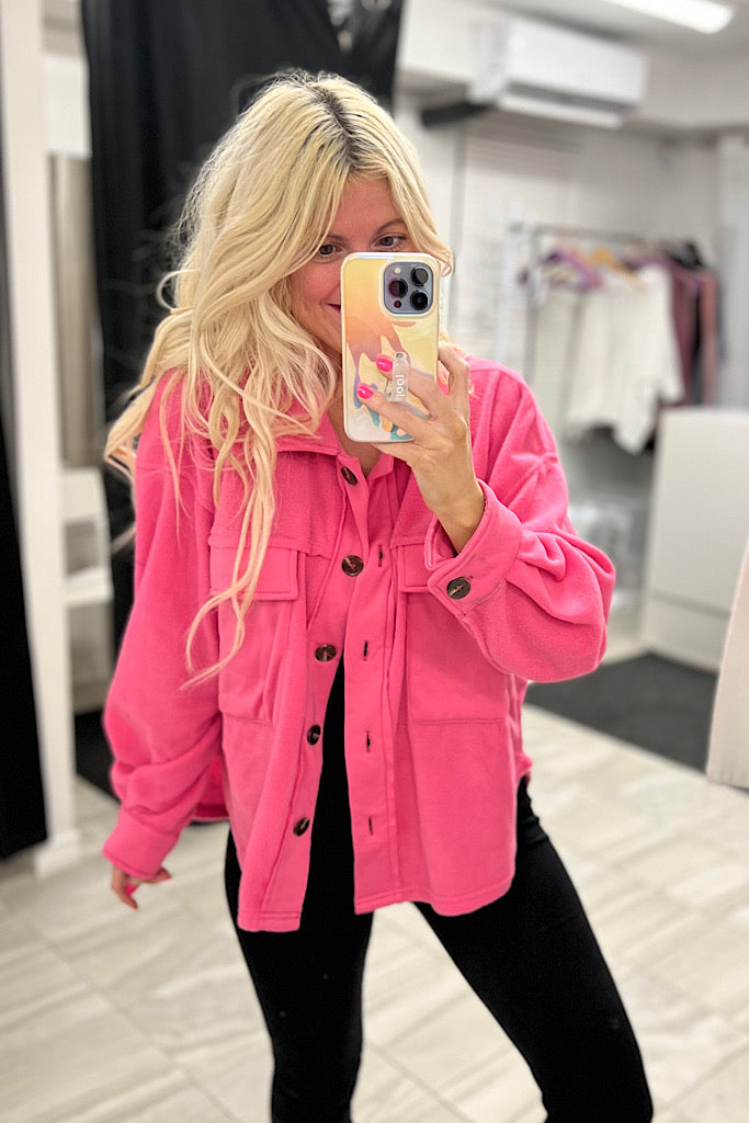 The Jenny Soft Fleece Shacket-Candy Pink