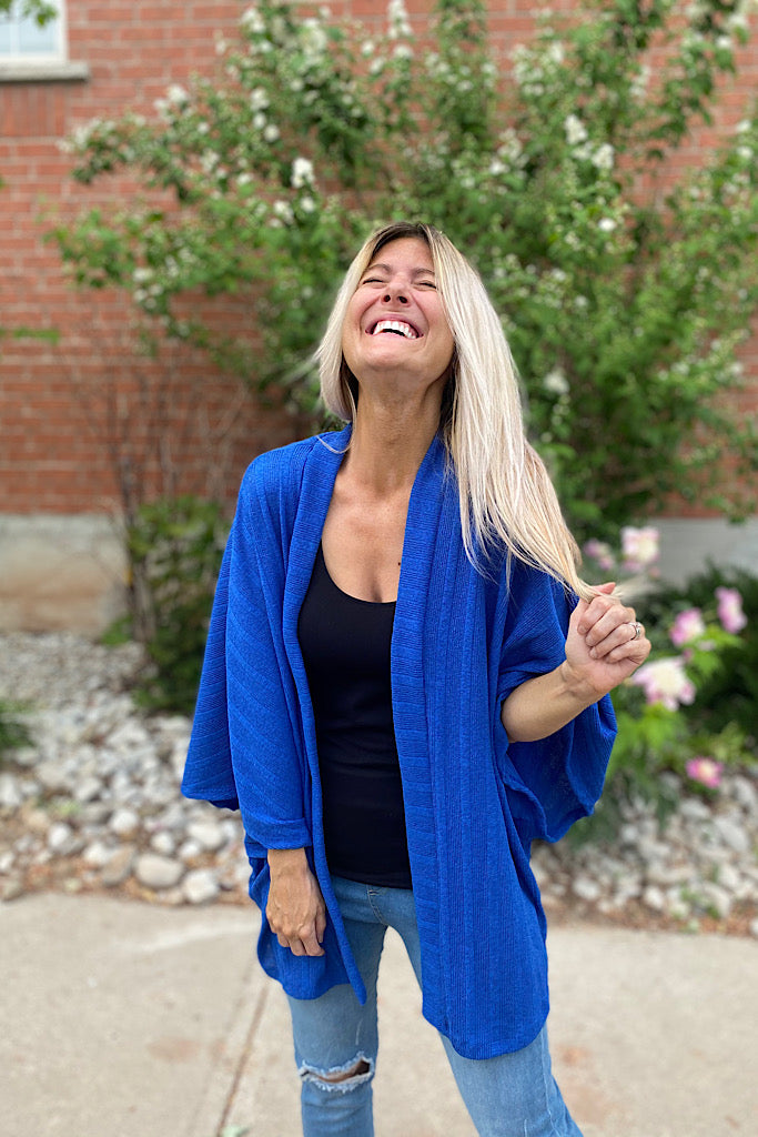 Royal Blue Dolman Sleeves Summer Textured Knit Cardigan