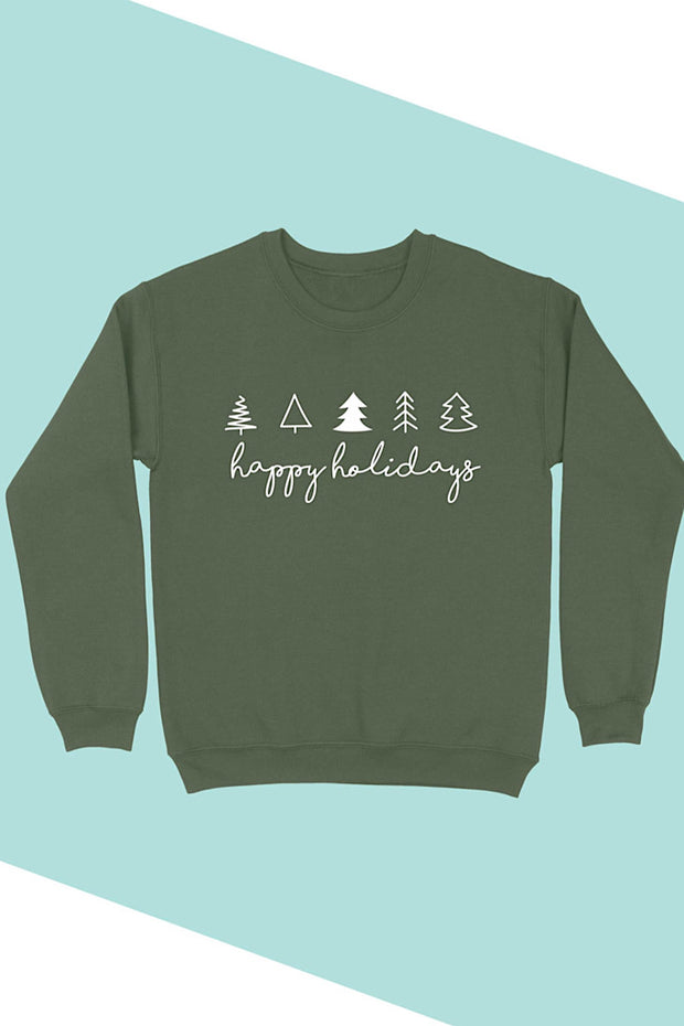 Happy Holidays Sweatshirt-Olive